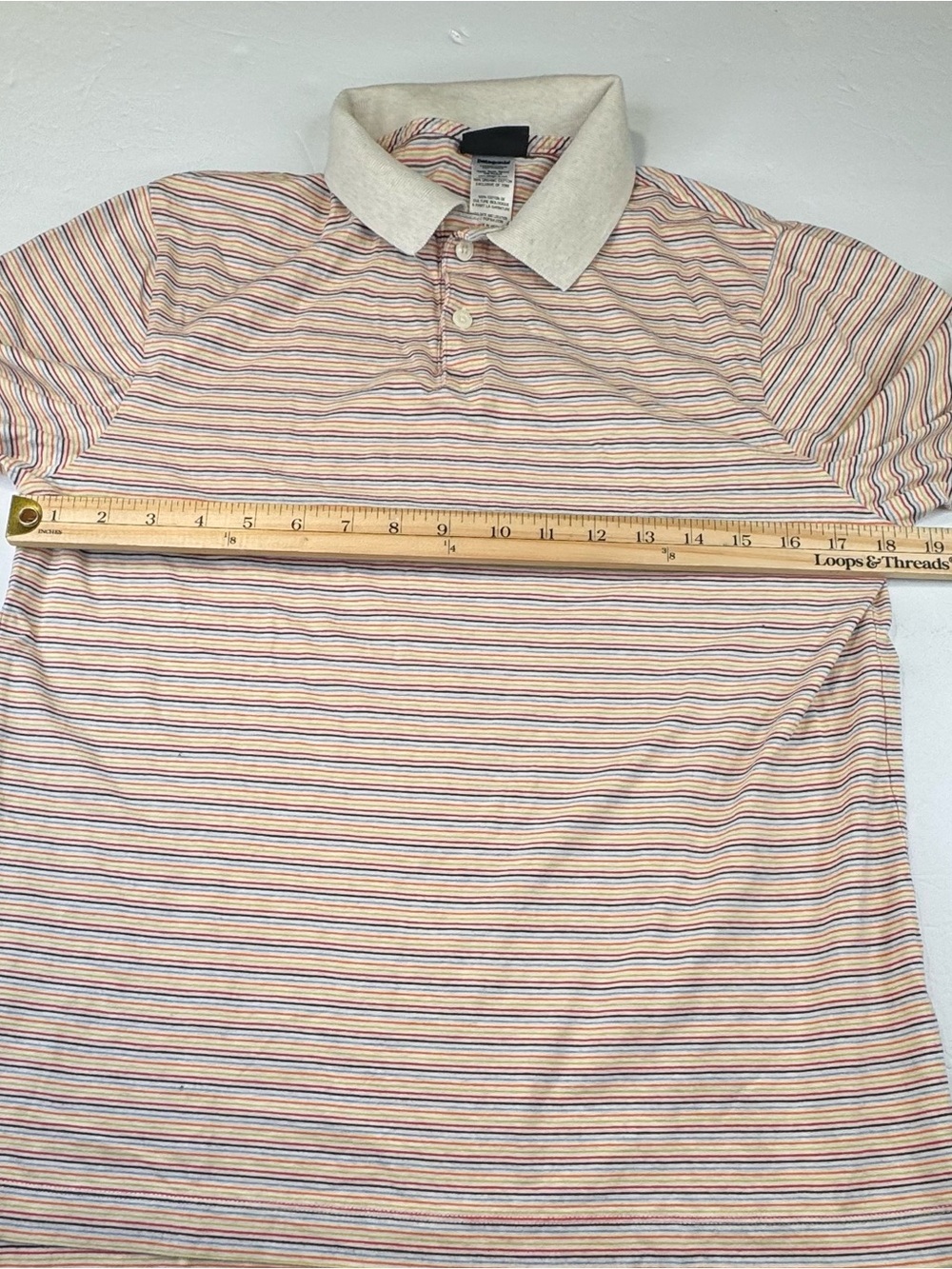 Patagonia Polo Men Small Beige Multicolored Striped Short Sleeve Hiking Outdoor - Picture 9 of 10